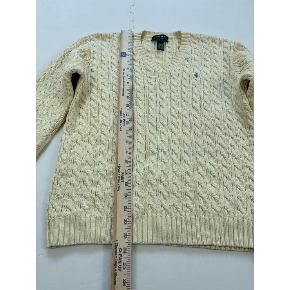 Vtg LAUREN RALPH LAUREN Sweater Womens Cable Knit Tennis-Sz M Butter Yellow - Picture 8 of 8